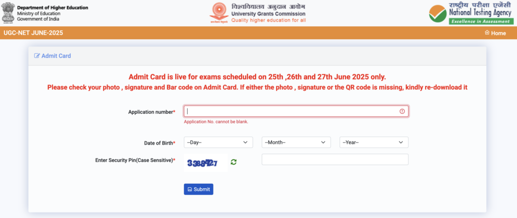 NTA UGC NET Admit Card 2025